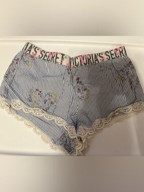 Victoria's Secret Navy Stripe Floral Lace-Trim Sleep Shorts